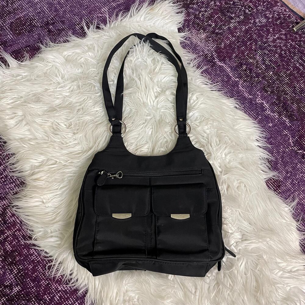 90s vintage black nylon handbag cargo purse minimalist it girl